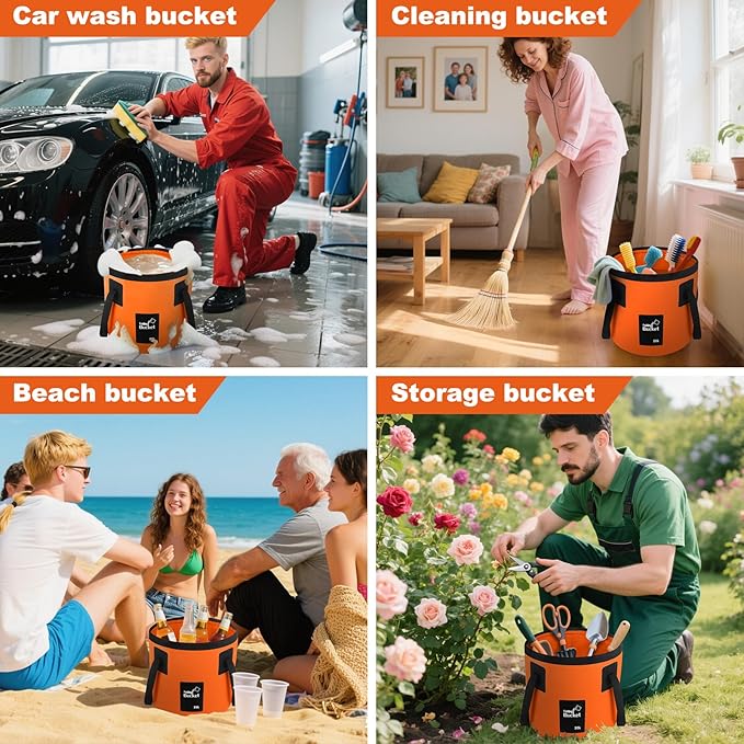 5 Gallon Bucket for Cleaning, Collapsible Mop Bucket Wash Basin Foldable Car Wash Buckets for Fishing Shower Travel, Portable Water Storage Containers for Household RV Essentials and Beach Supplies