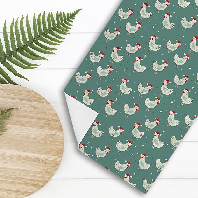 Funny Christmas Chicken Kitchen Towels,Chicken Gifts Farm Christmas Decorations Hand Towels for Bathroom,16x24 Inch