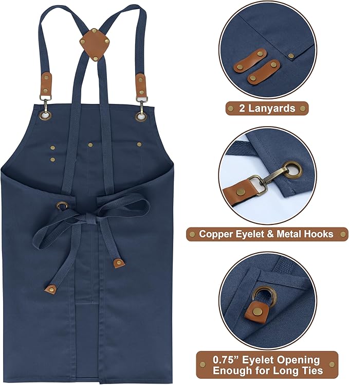RUVANTI Work Apron for Men, Oil & Water Repellent, Poly Cotton Cross Back Aprons for Women with Pockets, Adjustable up to XXL