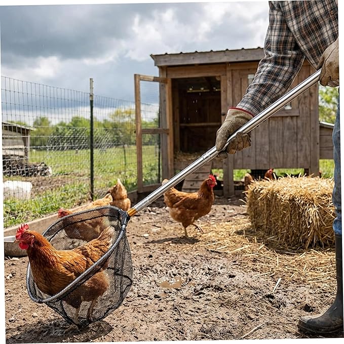 Chicken Catching Net, Telescopic Chicken Catcher with Stainless Steel Tube Extension, Poultry Hook for Birds, Dogs, and Small Animals Net Catcher