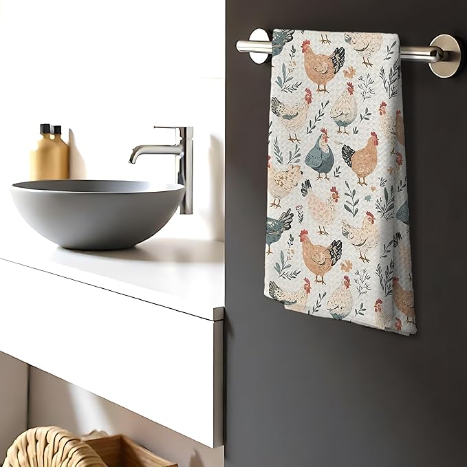 Chicken Floral Kitchen Dish Towels for Bathroom Decor, Chicken Gifts for Women Mom Lady,Farmhouse Cottage Core Dathroom Decor Kitchen Dish Towels,16x24 Inch
