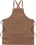 Multi-Pocket Waterproof Oil-Proof Canvas Cotton Apron Cross-Back Adjustable Straps For Chefs Barbers Carpenters