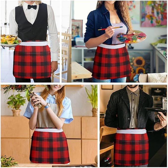 Short Aprons for Servers Unisex Chef Works Waitress Apron with 3 Pockets