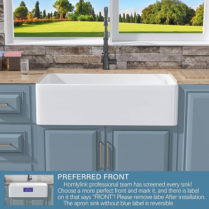 White Farmhouse Sink 33 x 20 Inch, Large Firecaly Apron Front Undermount Farm Sink Heavy Duty Deep Single Bowl, with Custom Accessories 2 Types, Pure White, for Kitchen