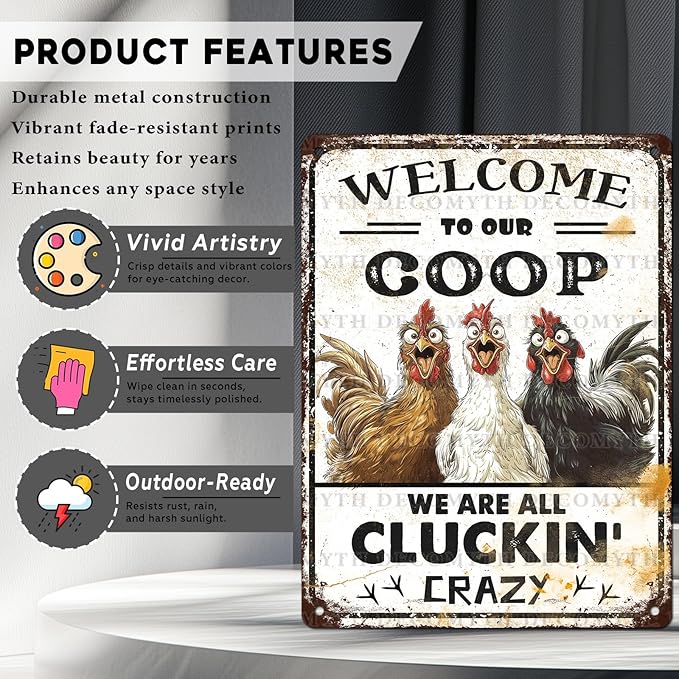 Retro Chicken Coop Tin Sign Welcome to Our Coop Vintage Chicken Hen Rooster Metal Poster Funny Pet Lovers Wall Art Accessories for Farmhouse Garden Plaque Farm Kitchen 12 * 16inch