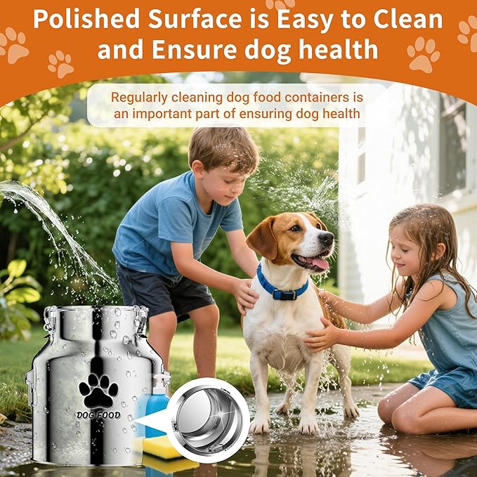Metal Dog Food Storage Container 18Lbs, Stainless Steel Dog Food Storage Container with Lids Airtight, Pet Food Storage Container for Dogs, Cat Food Bin with Spoon, Keep Food Fresh, Easy to Clean