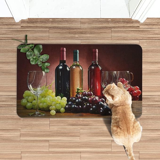 Roszwtit Farmhouse Kitchen Rugs and Mats, Red Wine Door Mat, Seasonal Washable Non-Slip Floor Mats for Home Kitchen Decor 30x17 Inch