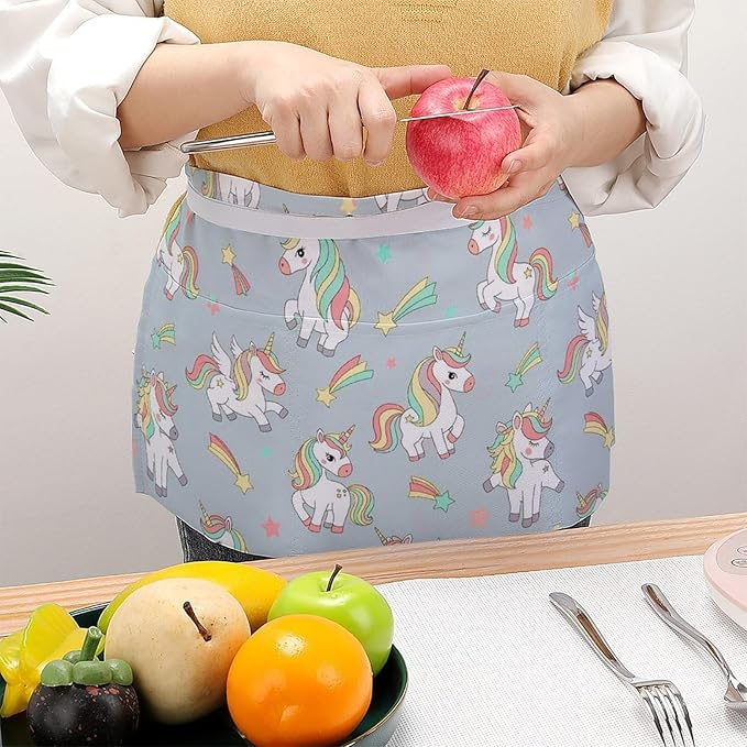 Half Apron with 3 Pockets Chef Cooking Kitchen Restaurant Aprons for Women Men