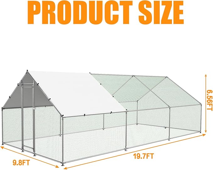 Large Metal Chicken Coop Walk-in Poultry Cage Hen Duck Run House with Waterproof & Anti-UV Cover Galvanized Rabbits Habitat Spire Shaped Cage for Outdoor Yard Farm Use
