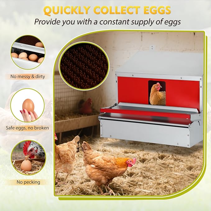 Redants Chicken Nesting Box, Metal Chicken Laying Box with Roll Away Egg Collection, Reversible Wall Mountable Chicken Coop Nesting Boxes for Hens, Ducks, Waterproof, 24"×19.5"×20", Up to 20+ Hens