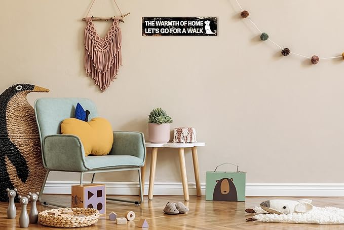 AWISZZZ The Warmth of Home Let's Go for A Walk Dog Signs Door Accessories Wall Decor Vintage Signs Retro Metal Tin Signs Art Plaque for Bedroom Kitchen Garden Pub Club Coffee Hanging Decor 4x16 In