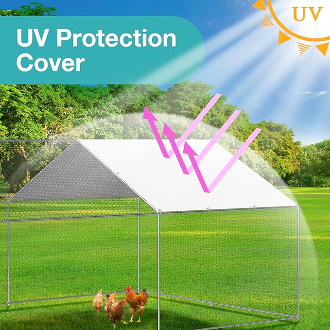 Chicken Coop Cover Waterproof, 11.5 * 6.5 FT Chicken Run Tarp with Ball Bungees Cords,White