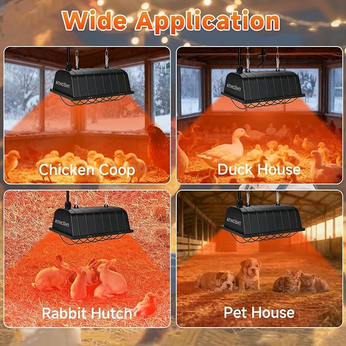 300W Heat Lamp for Chickens Brooder Heater 2PCS Chicken Coop Heater Upgraded 12000H Carbon Fiber Bulbs Adjustable 2 Mode Temp Safe Fire Proof Chicken Heating Plate UL-Certified for Poultry Duck Quail