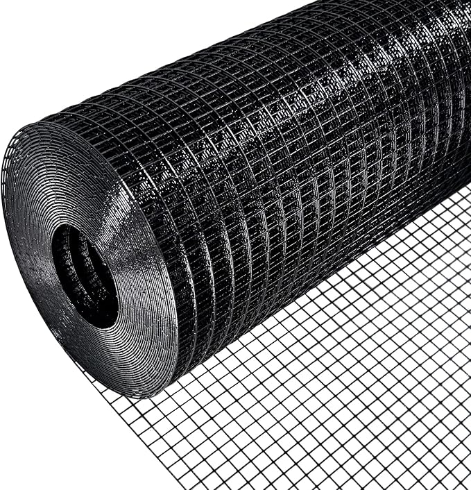 Black Hardware Cloth 48 in ×50 ft 1/4 in, 23 Gauge Black PVC Hardware Cloth, Black Vinyl Coated Welded Wire Fence Supports Poultry Netting Chicken Coop Cover Wire Fencing…