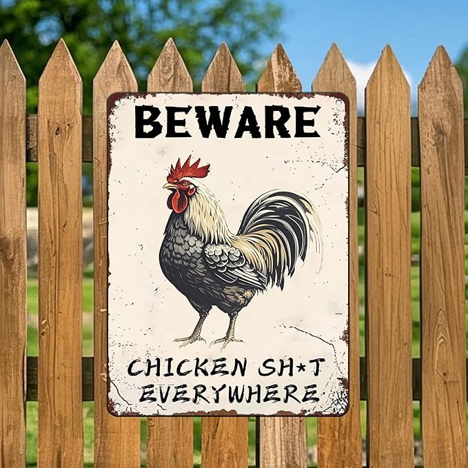 Beware Metal Sign Chicken Shit Everywhere Tin Sign Home Bar Pub 12x16 Inch Metal Restaurant Man Cave Wall Decor