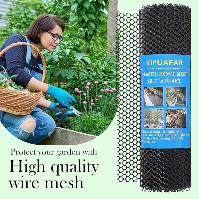 Pet Proof Barrier Net, Black Plastic Chicken Wire Mesh Fencing 15.7IN x 6.56FT, Balcony Cat Safety Net & Garden Snake Barrier, Heavy Duty Protection for Chicken Coops, Rabbit Hutches, Dog Kennels