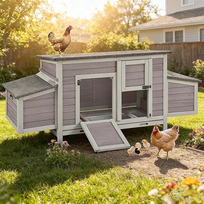Aivituvin Chicken Coop with Two Nesting Boxes Large Wooden Hen House Outdoor Weatherproof Rabbit Hutch Duck Cage (AIR69)
