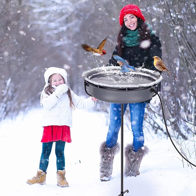 Saillong Heated Bird Baths for Outdoors for Winter with Thermostat Control, Powerful 75W Bird Bath Heater for Outside, Birdbath Birds Feeder for Winter Garden Patio Yard Lawn(Freestanding Style)