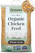 Mile Four Organic Chicken Feed (46 lbs) Grower Whole Grain, Non-GMO, USA Grown, 18% Protein, Corn-Free, Soy-Free, Non-Medicated Feed for Chickens