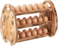 Egg Holder Countertop, 3 Tier /36 Hole Wooden Fresh Egg Storage Holder, Wood Collecting Tray Racks Engraved Farm Panel Rustic Farmhouse Organizer with Handle for Kitchen Easter Display Store