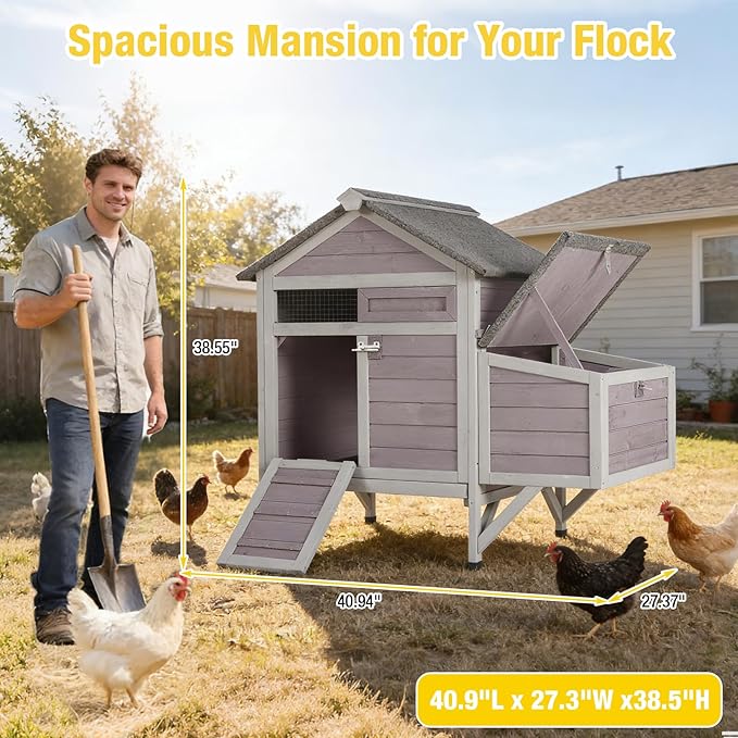 Chicken Coop with Nesting Box & Leak-Proof Tray – Outdoor Wooden Poultry House for Chickens, Rabbits, Ducks