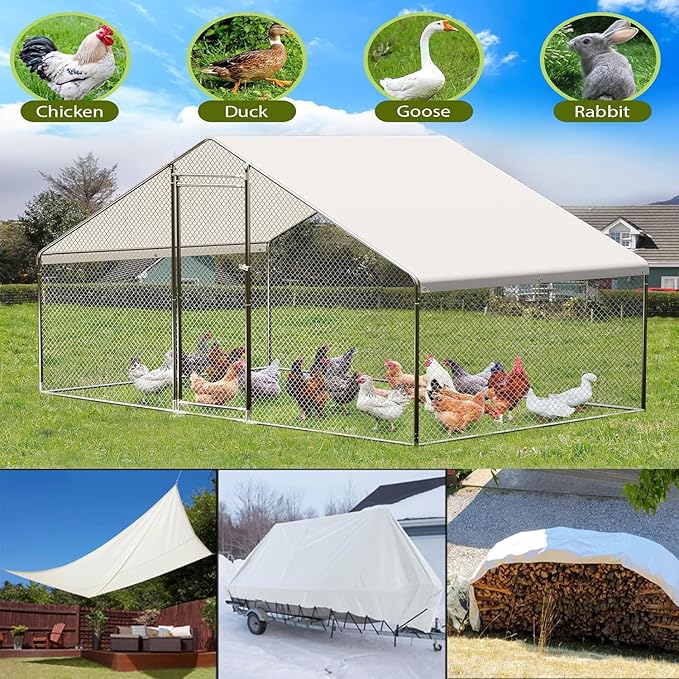 Chicken Coop Cover Waterproof Accessories,11.5x6.3 ft Chicken Run Cover for Winter,Waterproof Insulated Chicken Coop Tarp with 25 Pcs Ball Bungees Cords(1 Pcs)