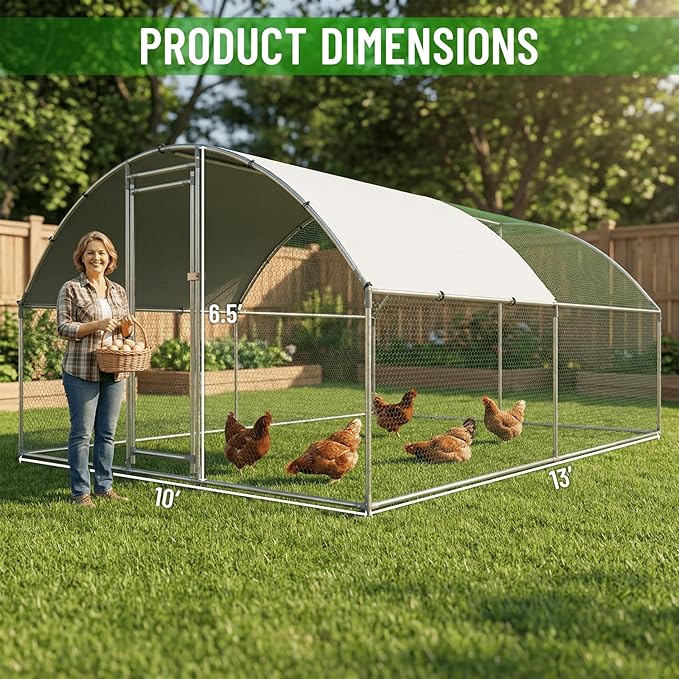 Large Metal Chicken Coop with Run, Walk-in Dome Roof Poultry Cage with Waterproof & Anti-UV Cover for Yard for Ducks & Rabbits