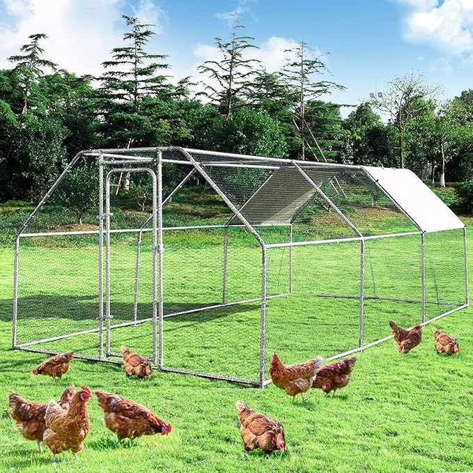 Giantex 18.5ft Large Metal Chicken Coop, Walk-in Chicken Coops Hen Run House Shade Cage with Waterproof and Sun Protection Cover for Outdoor Backyard Farm Use Poultry Cage (18.5 x 9.2 ft, Flat)