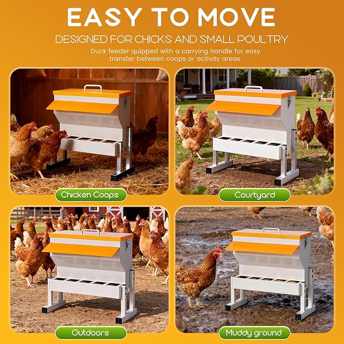 16L Metal Chicken Feeder, Adjustable Poultry Feeder with 5 Ports, Large Capacity Chicken Feeder No Waste for Chickens Ducks Turkeys