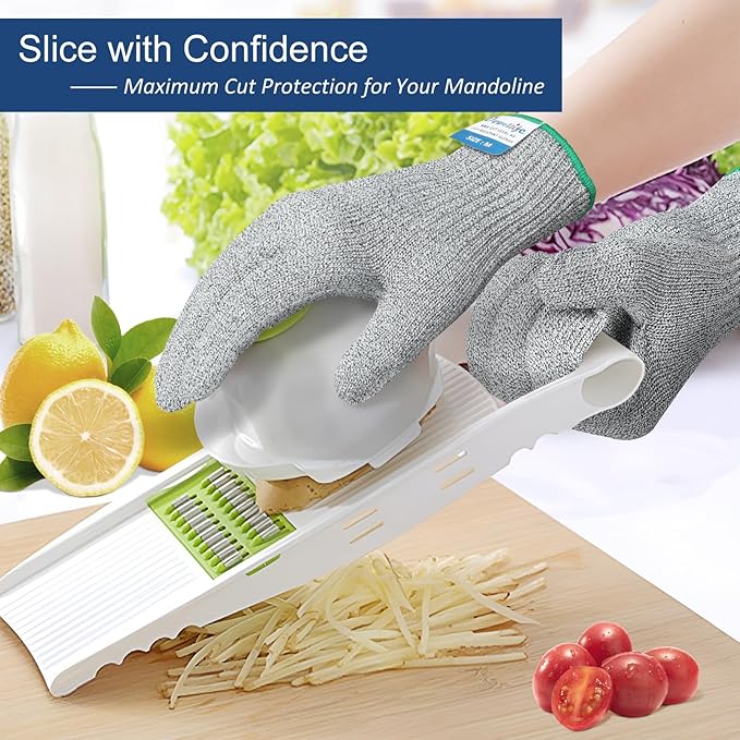 Dowellife Cut Resistant Gloves A9 Maximum Protection - Food Grade Kitchen & Chef Gloves for Food Prep, Knife Cutting, Mandoline Slicing, Butcher, Oyster Shucking, Fish Handling (X-Large)