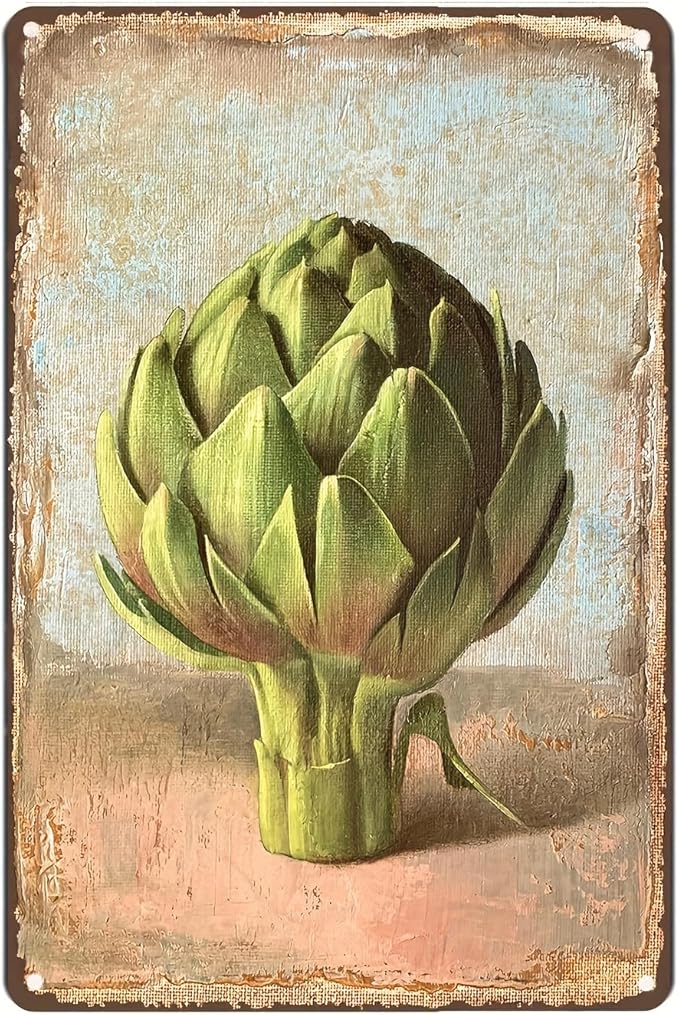 Artichoke Vintage Metal Sign - Iron Wall Hanging Retro Kitchen Decor, Multipurpose Tin Art Plaque for Home, Living Room, Bathroom - English Text, Weather-Resistant 12x8 inches