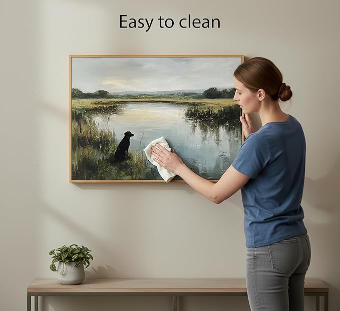 Framed Vintage Black Labrador Wall Art Farmhouse Landscape Canvas Poster Print Hunting Black Dog Picture Retro Animal Painting Artwork Wall Decor for Bedroom Living Room Bathroom 16x24in
