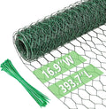 Chicken Wire 16.9 in x 393.7 in Poultry Wire Netting Hexagonal Galvanized Mesh Garden Fence Barrier for Pet Rabbit Chicken Fencing with 100 Pcs Cable Zip Ties(PVC-Coated)