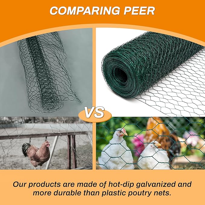 Green Chicken Wire 48 inch(H) x 100 ft(L), Anti-Rust Hexagonal Galvanized Metal Garden Netting for Floral Arrangements, PVC Coated Chicken Wire Coop for Crafts Plant Protector Pet Rabbits Fencing