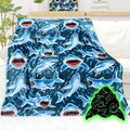 Glow in The Dark Shark Blanket for Boys Age 7-16, Large 60x80 Ocean Sharks Decor, Easter Birthday Gifts for Men Women Shark Lovers, Soft Plush Fleece Sharks Toys for Twin Full Bed