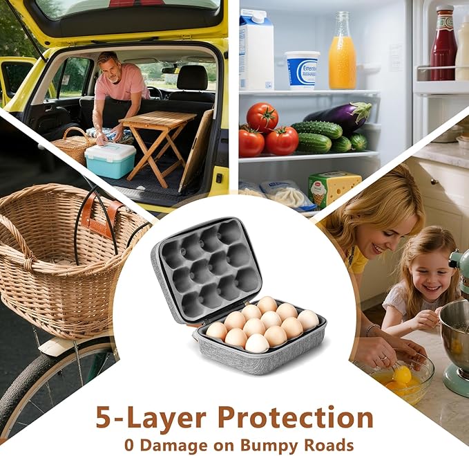 12 Slots Outdoor Egg Containers With Lid, Reusable Egg Cartons With Handle, Shockproof Storage Egg Carrier For Party Picnic Travel, Portable Holder Protection Egg Box