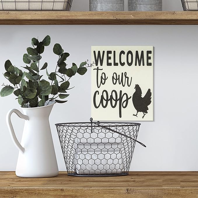JennyGems Welcome To Our Coop Wooden Sign, Chicken Signs for Chicken Lovers, Farmhouse Decor Wall Hanging, Made in USA