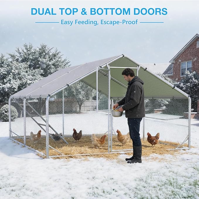 Metal Chicken Coop, Chicken Runs for Yard with Cover, Walk-in Chicken Run, Outdoor Chicken Pen, Heavy-Duty Galvanized Frame with Roosting Ladder,10x13x6.5FT