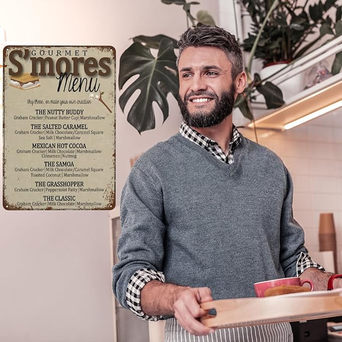 S'Mores Bar Menu,S'Mores Wedding Bar Vintage Tin Sign Camping Party Metal Sign Retro Wall Decor Gift Plaque Tin Sign For Home Cafes Pub Club Office Store,8x12 inches