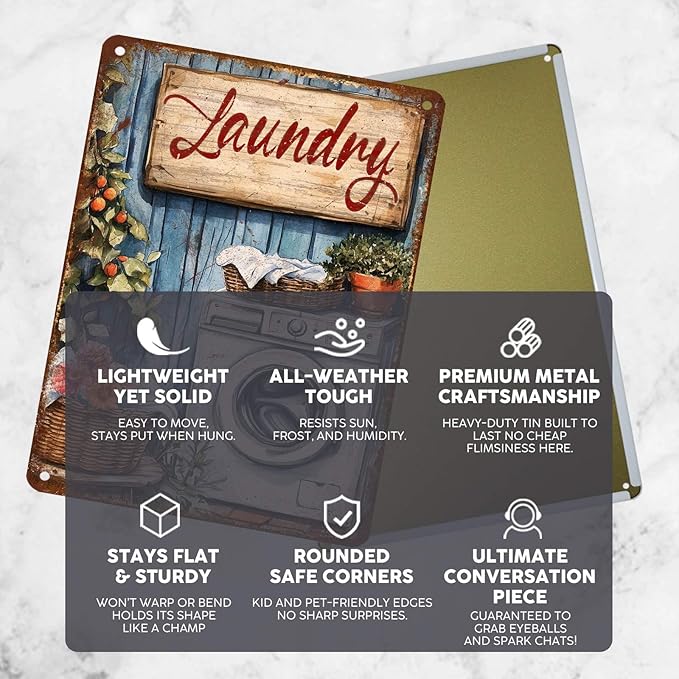 Retro Laundry Room Tin Sign Vintage Metal Sign Funny Nostalgic Wall Decor Wall Art For Home Bathroom Toilet Indoor Shop Basement Washroom Cafes Bar 16 * 12In