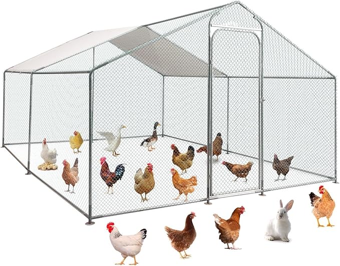 Large Metal Chicken Coop with Roof and Run for 12-18 Chickens, Walk-in Outdoor Chicken Runs for Yard with Waterproof Cover,Wire Mesh Poultry Cage as Hen House,Duck Coop,Rabbit Hutch