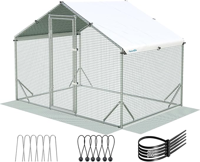 Quictent Advanced Series 6.6x9 ft Metal Chicken Coop Run with Side Hardware Cloth, Large Walk-in Outdoor Poultry Cage Heavy Duty Predator Proof Hen Duck Rabbit Farm Pen House, Waterproof Anti-UV Cover