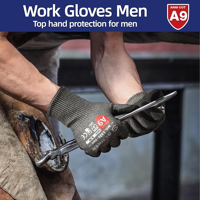 Schwer 12 Pairs ProGuard High Level Cut Resistant Work Gloves PR3326 for Extreme Protection，ANSI A9 Cut Gloves with Reinforced Thumb, Non Slip, Breathable, Durable, Touch-screen, Black (XL