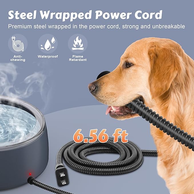 Newget 3L Heated Water Bowl, Outdoor Large Heated Dog Bowls, Outside Waterproof Heated Pet Bowl with Chew Resistant Cord, Smart Thermal Dish Provides Drinkable Water in Winter for Cat, Rabbit, Chicken