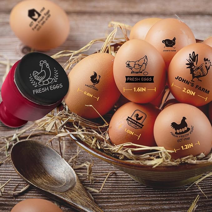 HDSD Custom Egg Stamp, Personalized Egg Markers Long Lasting Uniquely Designed Stamps, Large Egg Stamps for Fresh Farm Coop Branding & Backyard Egg Stamping, Includes Ink Bottle