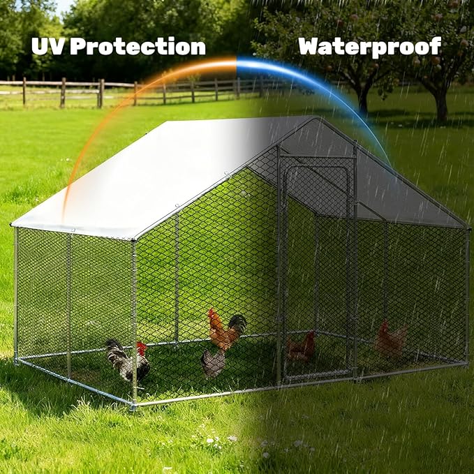 11.3 x 6.5 FT Chicken Coop Cover, Waterproof Chicken Run Tarp with 20 Ball Bungees Cords, Poultry Winterizing Insulation Blanket for Winter, Large Sun Snow Cloth for Outdoor, Easy to Install
