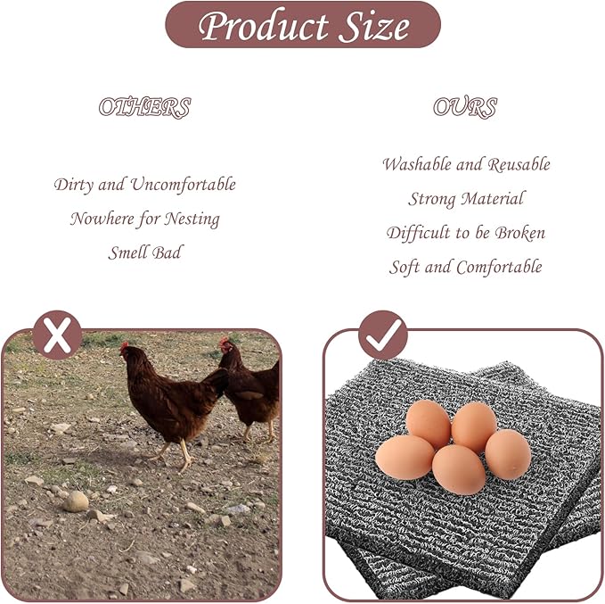 6 Pack Nesting Pads for Chicken Coop 12” x 12” Chicken Nesting Pads Washable Plastic Nesting Box Pads Chicken Coop Accessories for Chicken Hen Box Laying Eggs (Gray)