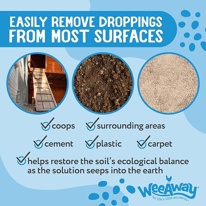 Wee Away Coop Refresher & Droppings Remover for Chickens, Enzyme Cleaner for Bird Poop, Odor Eliminator for Outdoor Chicken Coops, Unscented, 32oz