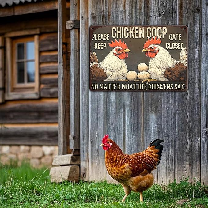 Funny Chicken Signs Chicken Coop Please Keep Gate Closed No Matter What The Chickens Say Aluminium Sign Home Ktichen Farm Metal Chicken Signs Decor 12x16 Inch Chicken Metal Tin Signs Poster
