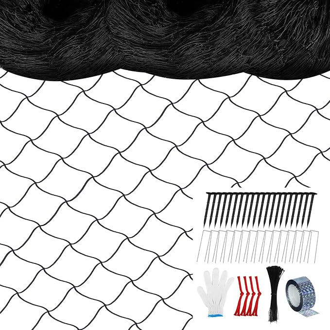 Unves 50 x 50 Ft Bird Netting, 2.4" Square Mesh Bird Net for Chicken Coop, Nylon Heavy Duty Poultry Netting Garden Protection for Chicken Run, Protect Plants Fruit Trees from Deer and Animals